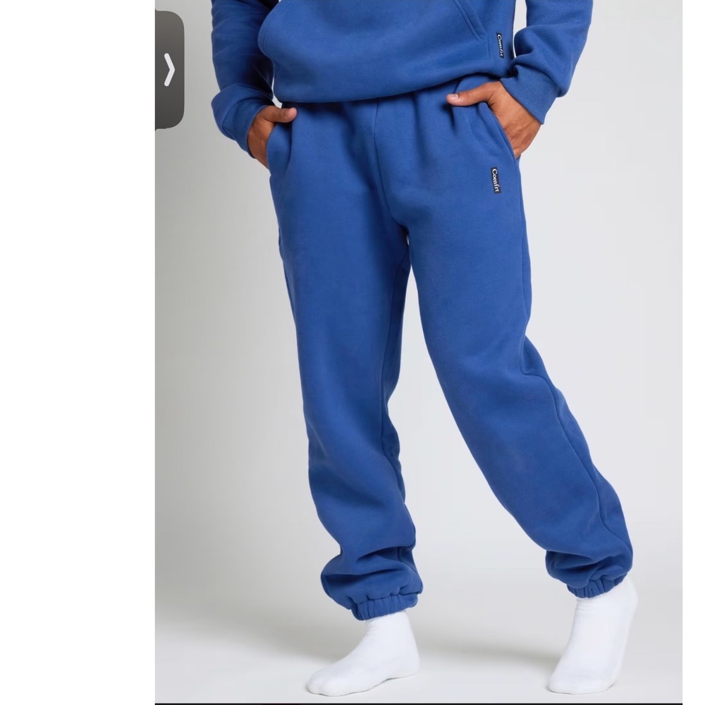 Comfrt Signature Sweatpants Blue Fleece Joggers Medium Elastic Waist Pockets